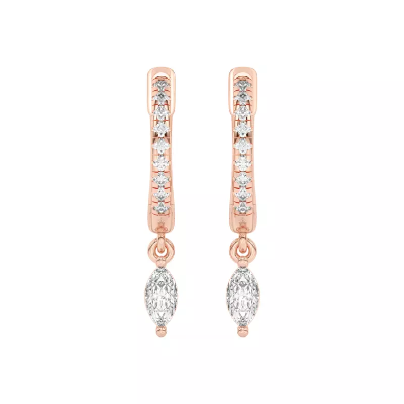 14K Rose Gold Marquise Lab Diamond Drop Huggie Earrings