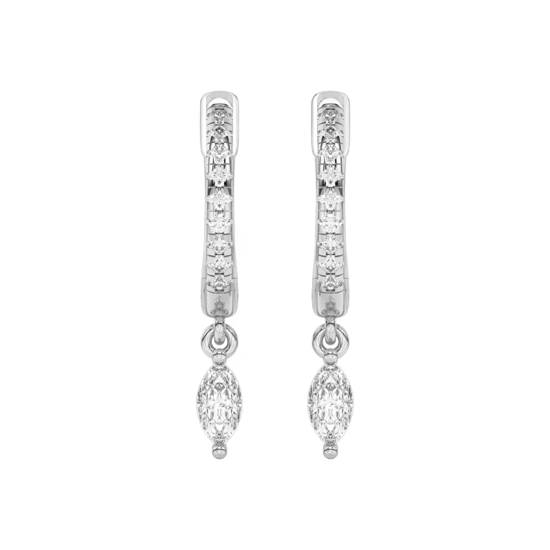 14K White Gold Marquise Lab Diamond Drop Huggie Earrings