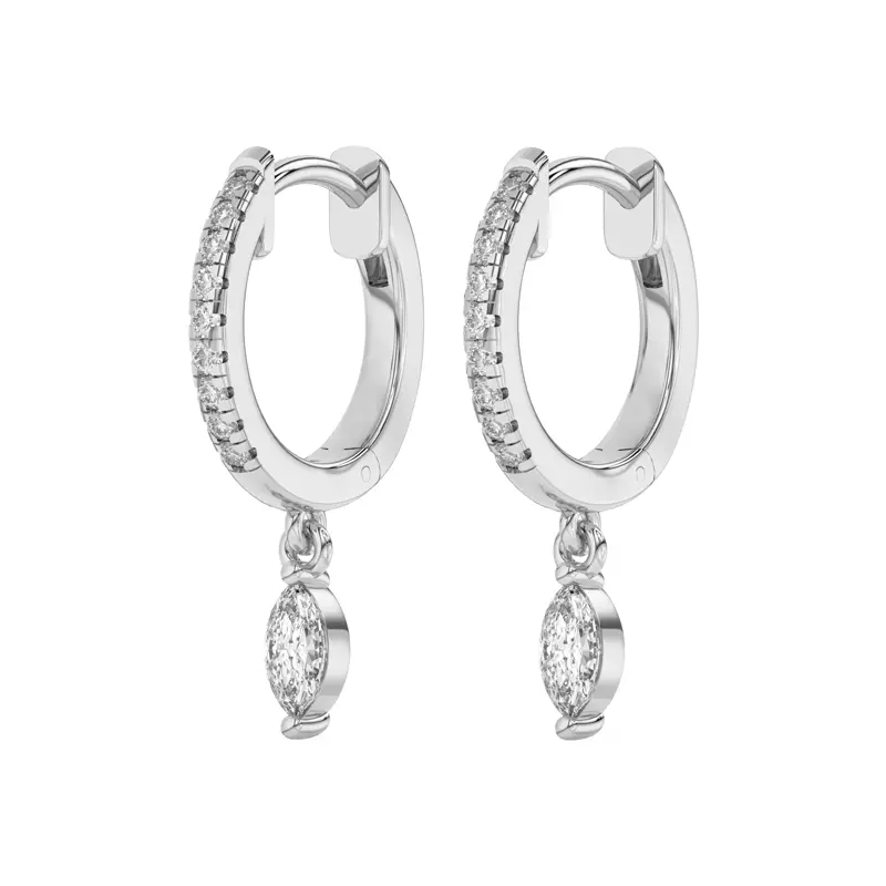 14K White Gold Marquise Lab Diamond Drop Huggie Earrings
