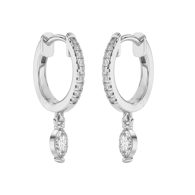 14K White Gold Marquise Lab Diamond Drop Huggie Earrings