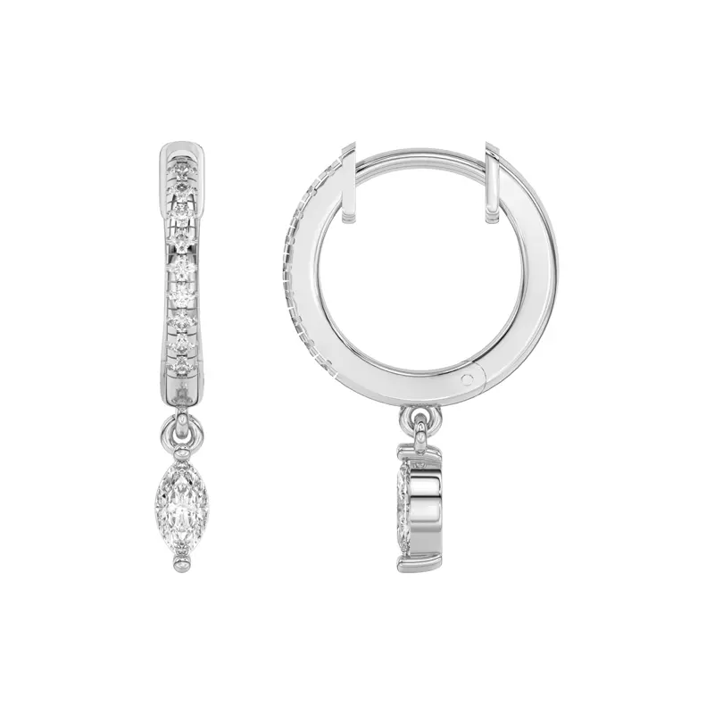 14K White Gold Marquise Lab Diamond Drop Huggie Earrings