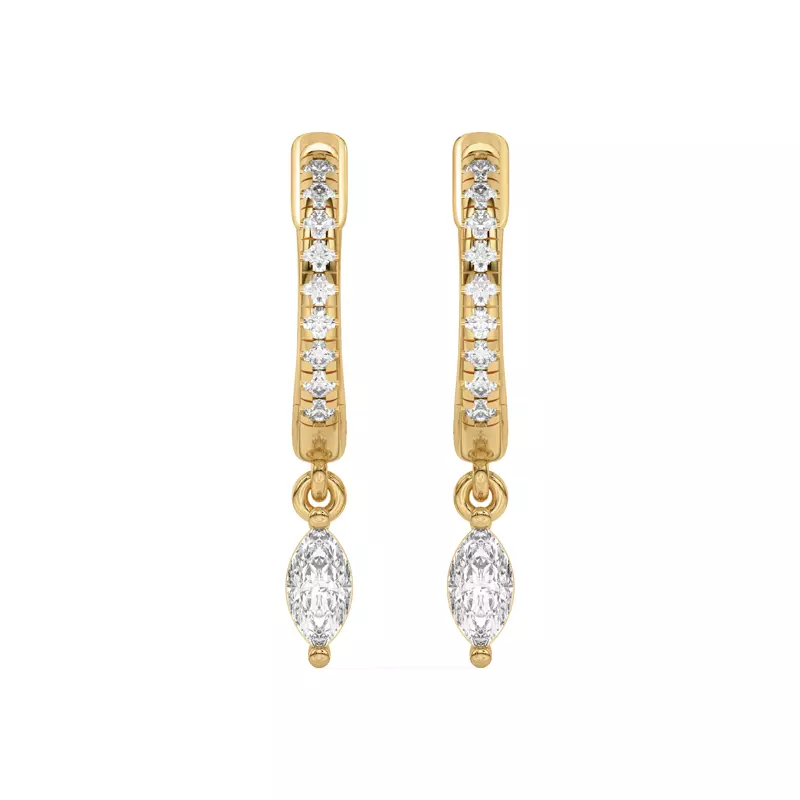 14K Yellow Gold Marquise Lab Diamond Drop Huggie Earrings