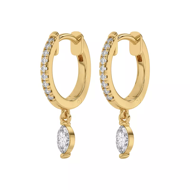 14K Yellow Gold Marquise Lab Diamond Drop Huggie Earrings