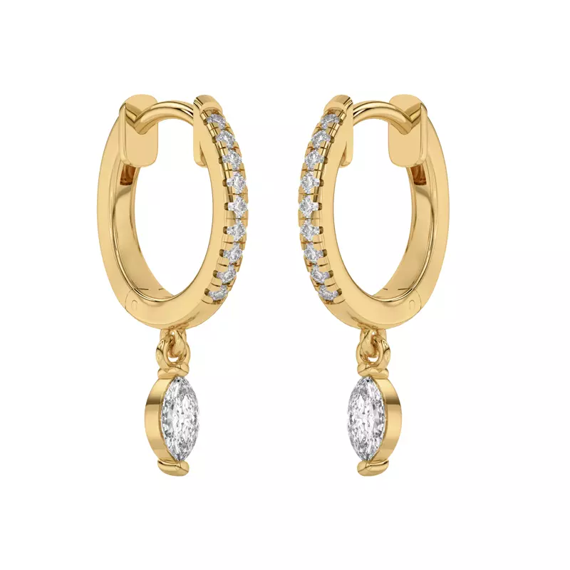 14K Yellow Gold Marquise Lab Diamond Drop Huggie Earrings