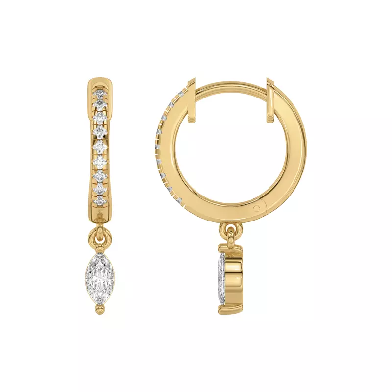 14K Yellow Gold Marquise Lab Diamond Drop Huggie Earrings