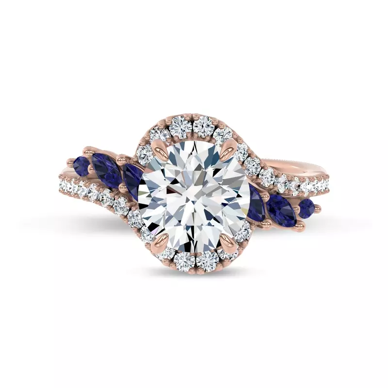 14K Rose Gold Envol Sapphire Accented Lab Engagement Ring by Christian Siriano