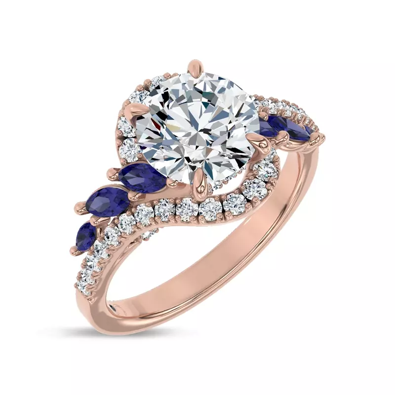 14K Rose Gold Envol Sapphire Accented Lab Engagement Ring by Christian Siriano