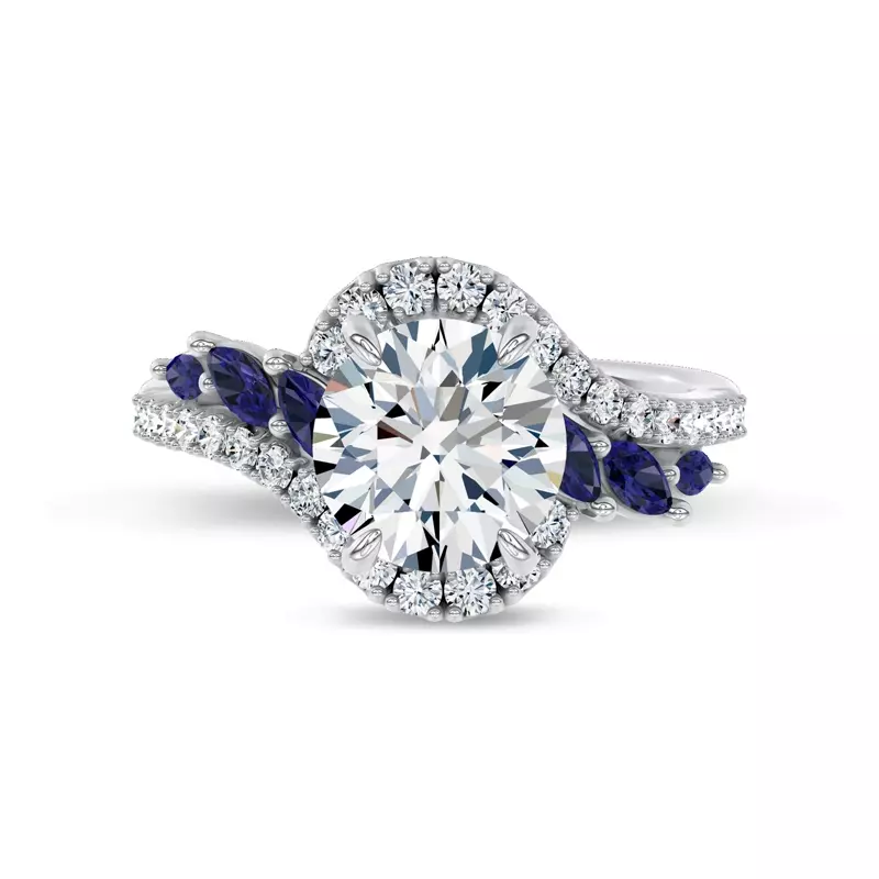 14K White Gold Envol Sapphire Accented Lab Engagement Ring by Christian Siriano