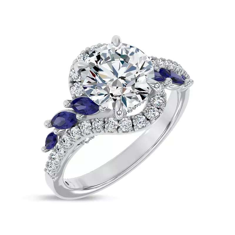 14K White Gold Envol Sapphire Accented Lab Engagement Ring by Christian Siriano