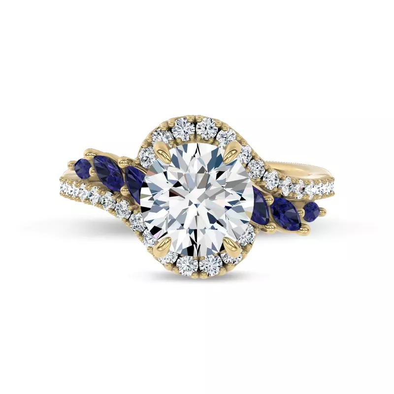 14K Yellow Gold Envol Sapphire Accented Lab Engagement Ring by Christian Siriano