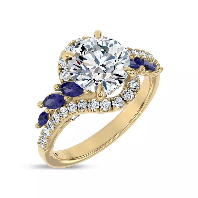 14K Yellow Gold Envol Sapphire Accented Lab Engagement Ring by Christian Siriano