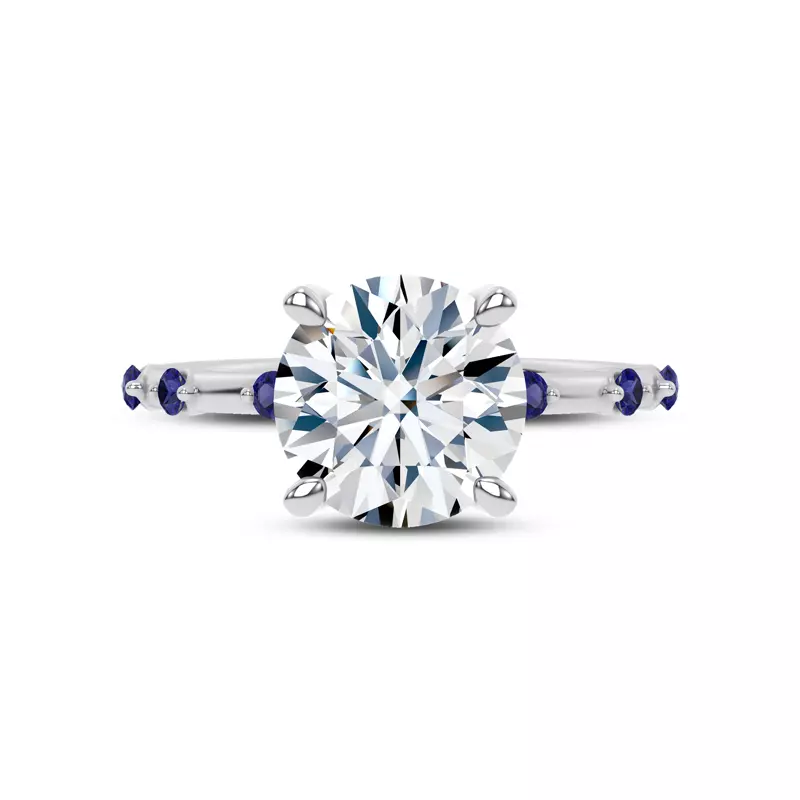 14K White Gold Starlight Spaced Blue Sapphire Engagement Ring