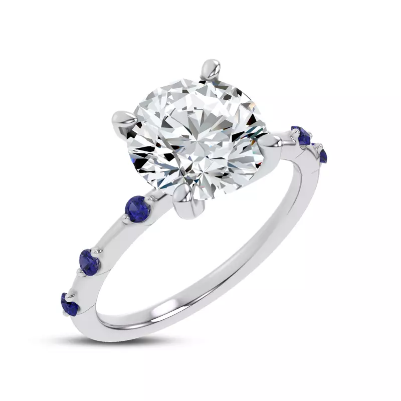 14K White Gold Starlight Spaced Blue Sapphire Engagement Ring