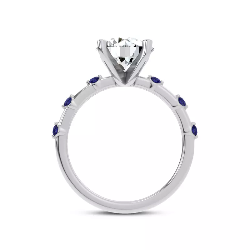 14K White Gold Starlight Spaced Blue Sapphire Engagement Ring