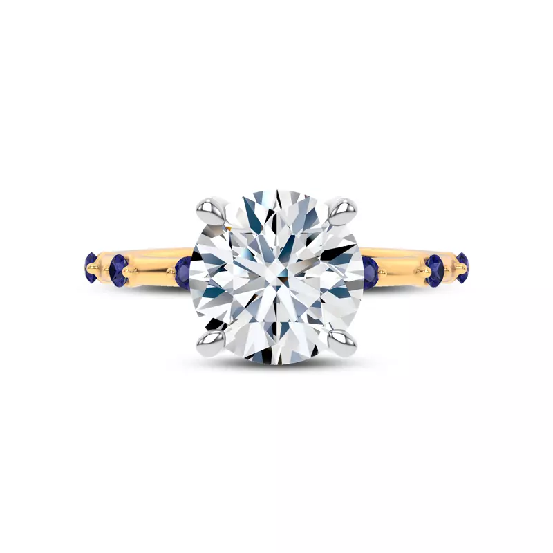 14K Yellow Gold Starlight Spaced Blue Sapphire Engagement Ring