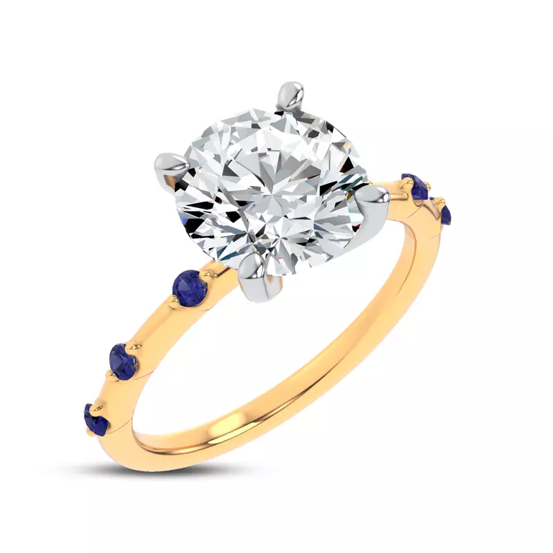 14K Yellow Gold Starlight Spaced Blue Sapphire Engagement Ring