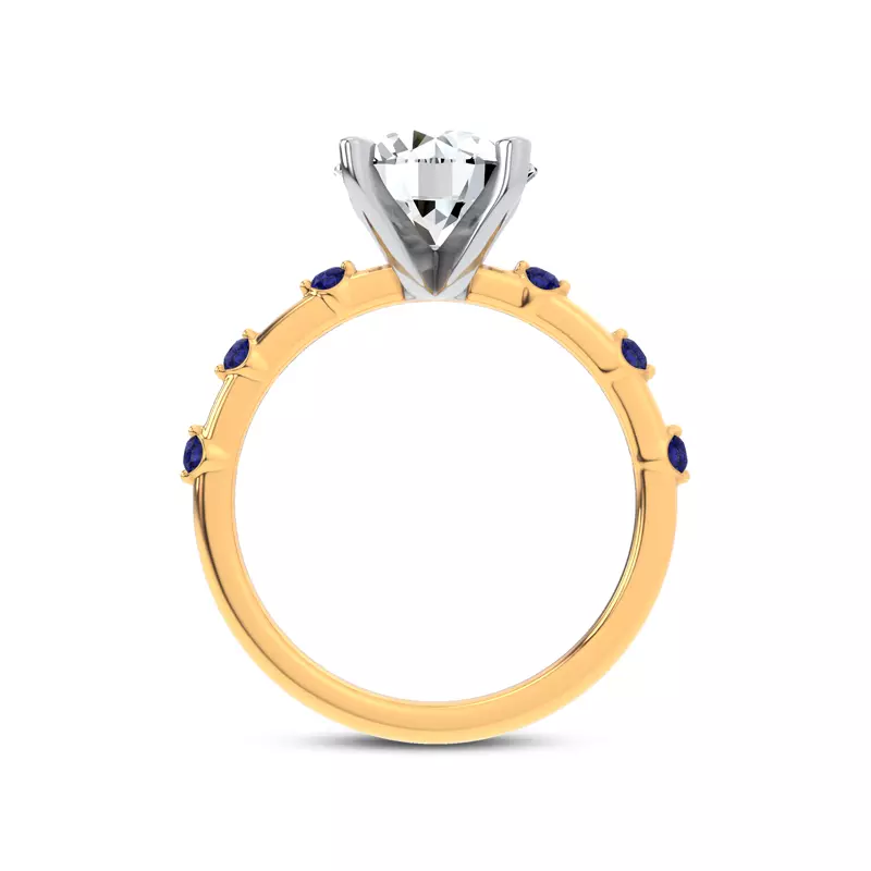 14K Yellow Gold Starlight Spaced Blue Sapphire Engagement Ring