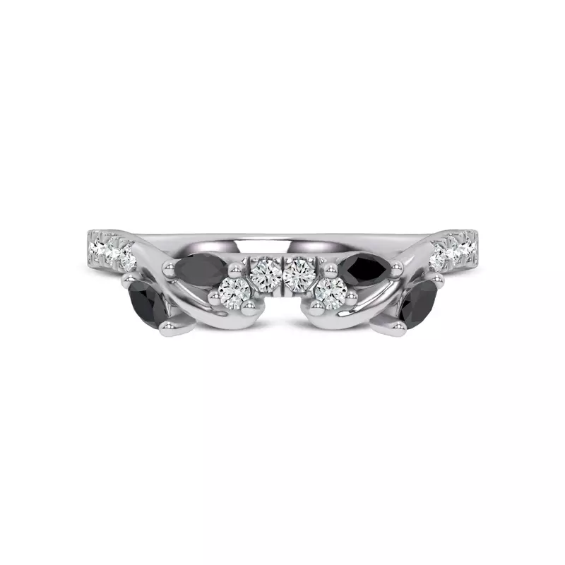 Platinum Hayden Curved Vine Black And White Diamond Band