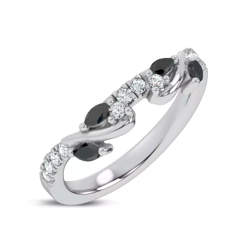 Platinum Hayden Curved Vine Black And White Diamond Band