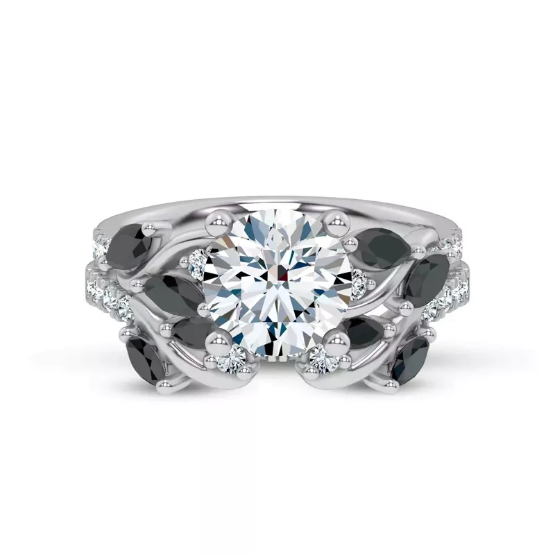 Platinum Hayden Curved Vine Black And White Diamond Band