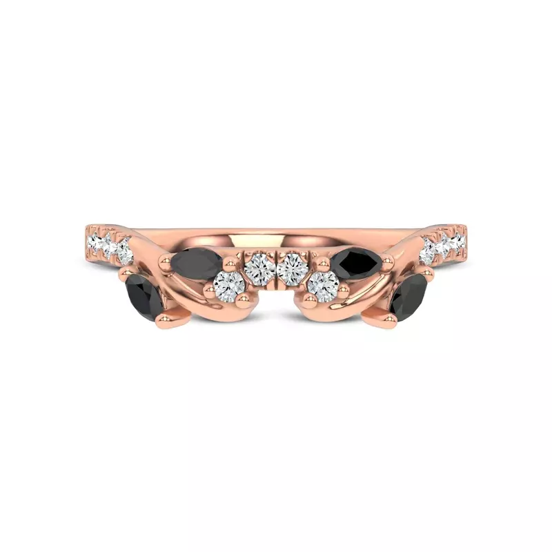 18K Rose Gold Hayden Curved Vine Black And White Diamond Band