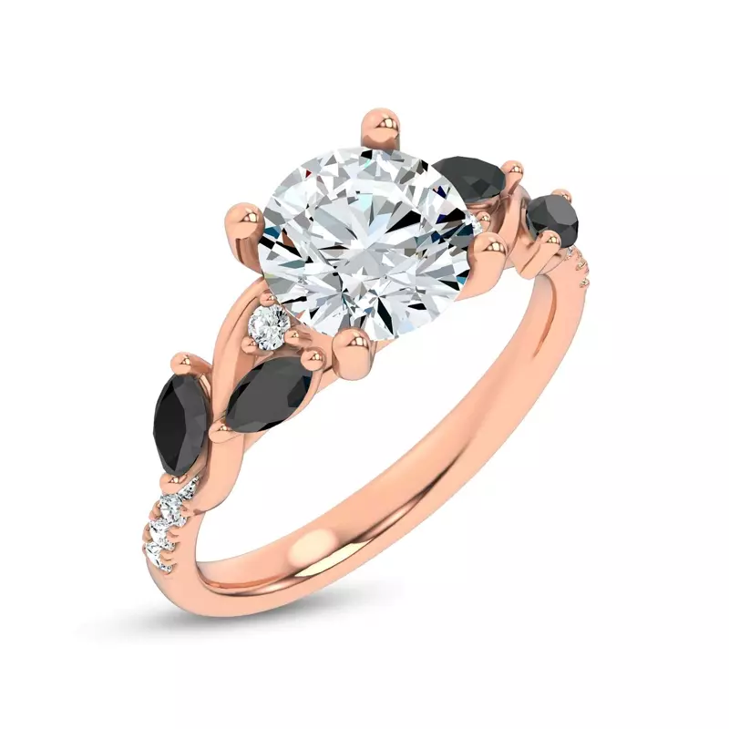 18K Rose Gold Hayden Curved Vine Black And White Diamond Band