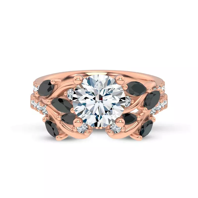 18K Rose Gold Hayden Curved Vine Black And White Diamond Band
