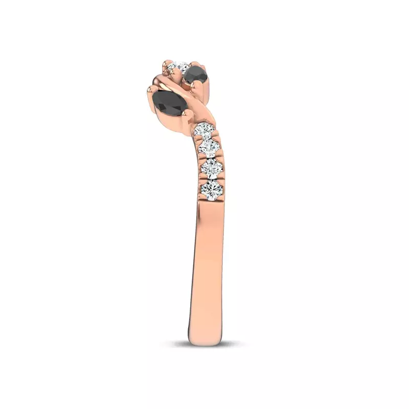 18K Rose Gold Hayden Curved Vine Black And White Diamond Band
