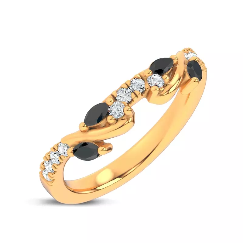18K Yellow Gold Hayden Curved Vine Black And White Diamond Band