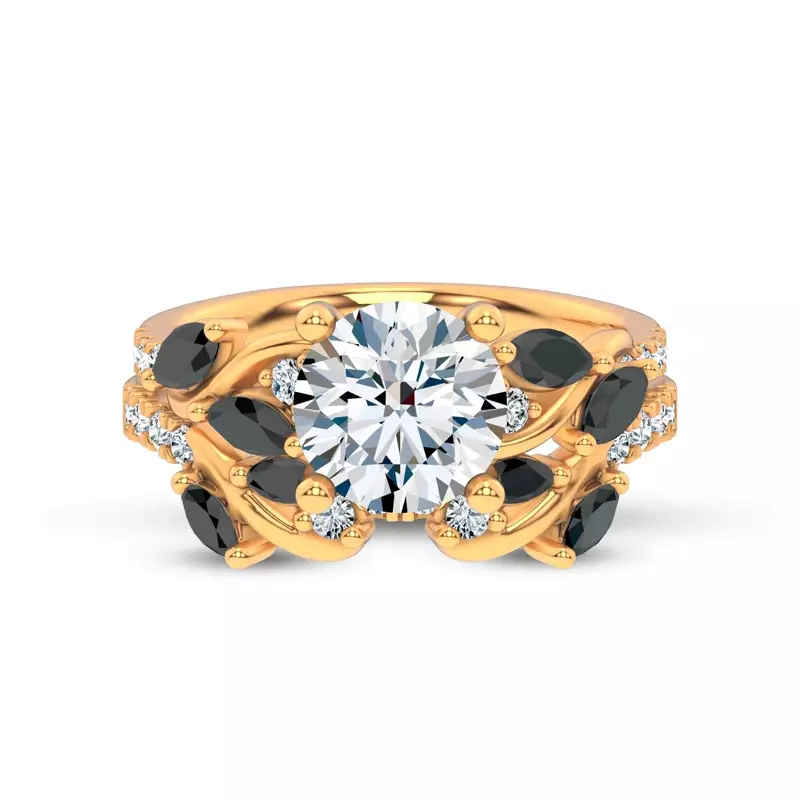 18K Yellow Gold Hayden Curved Vine Black And White Diamond Band