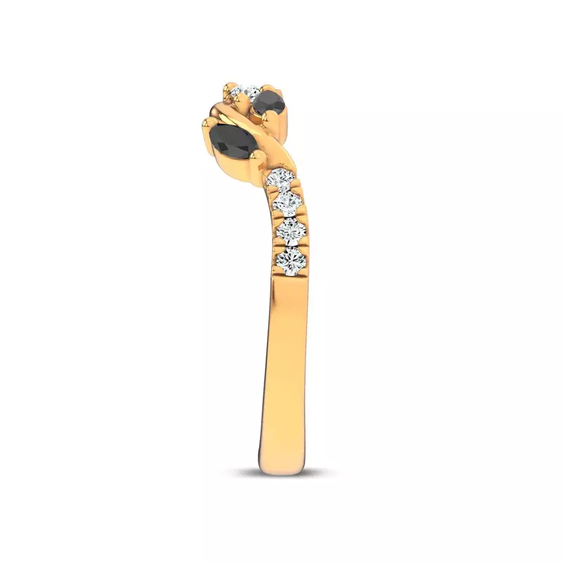 18K Yellow Gold Hayden Curved Vine Black And White Diamond Band