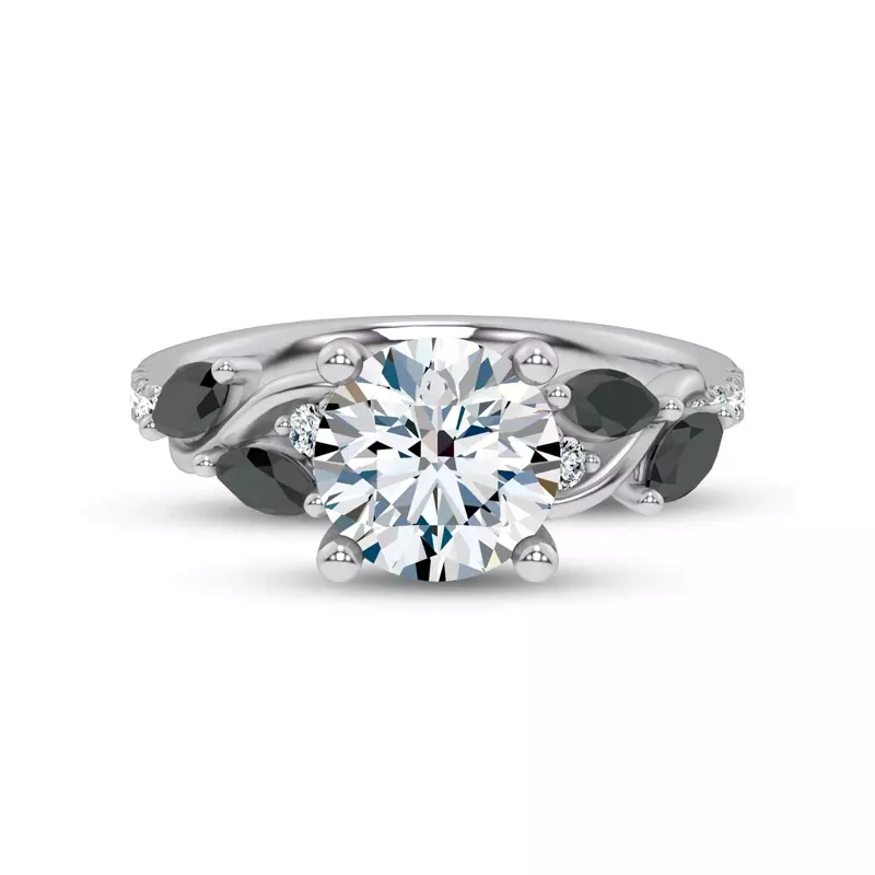 Platinum Hayden Curved Vine Black And White Diamond Engagement Ring