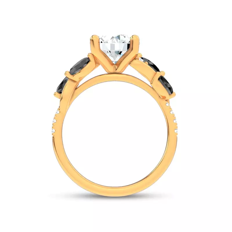 14K Yellow Gold Hayden Curved Vine Black And White Diamond Engagement Ring