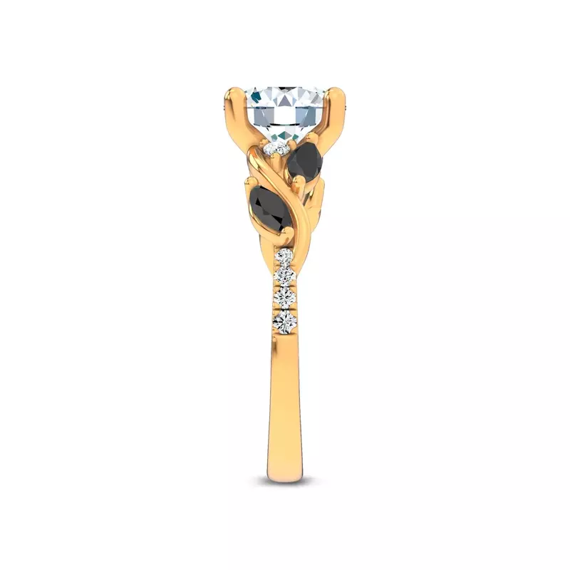 14K Yellow Gold Hayden Curved Vine Black And White Diamond Engagement Ring