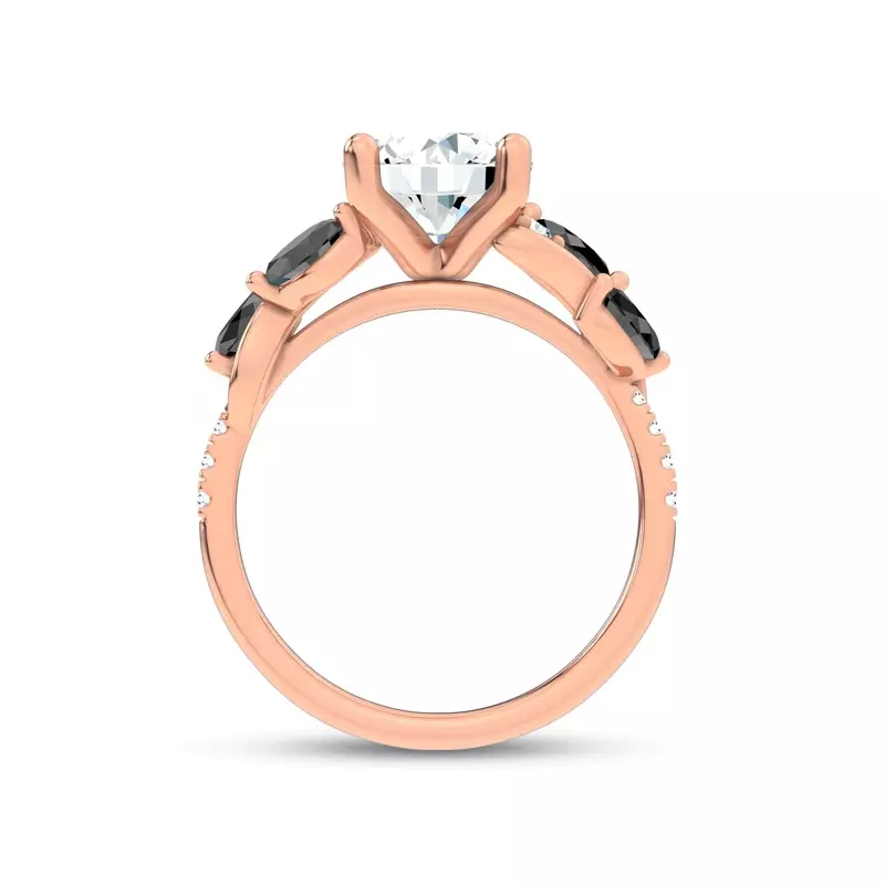 18K Rose Gold Hayden Curved Vine Black And White Diamond Engagement Ring