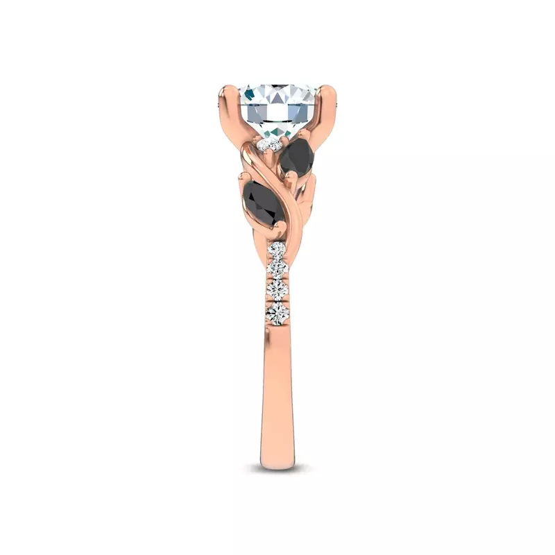 18K Rose Gold Hayden Curved Vine Black And White Diamond Engagement Ring
