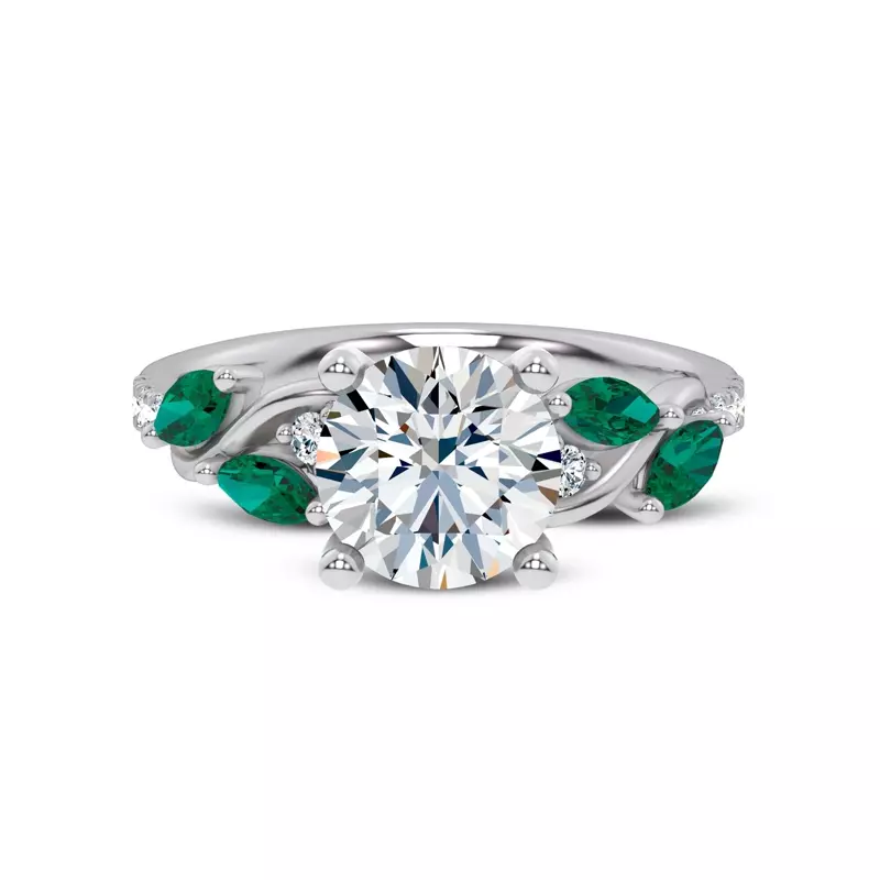 14K White Gold Hayden Curved Vine Tsavorite And Diamond Engagement Ring