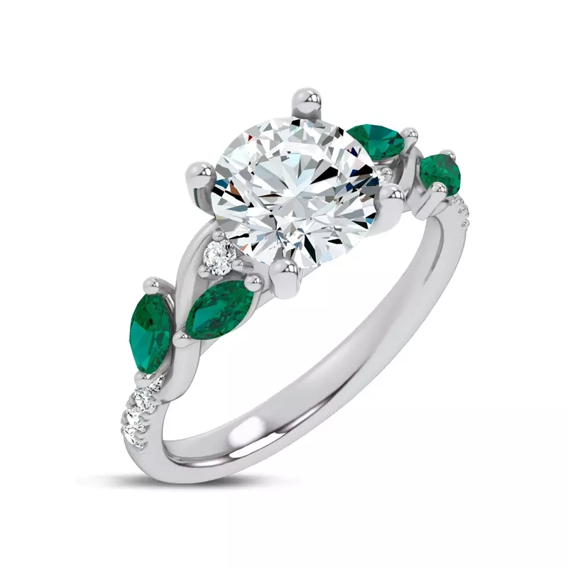 14K White Gold Hayden Curved Vine Tsavorite And Diamond Engagement Ring