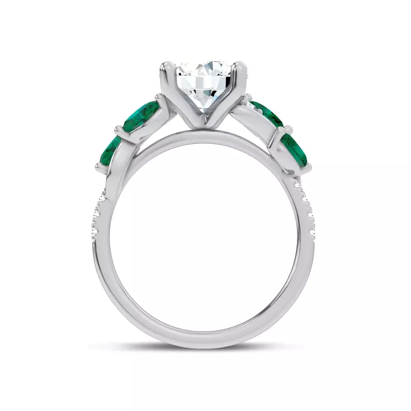 14K White Gold Hayden Curved Vine Tsavorite And Diamond Engagement Ring