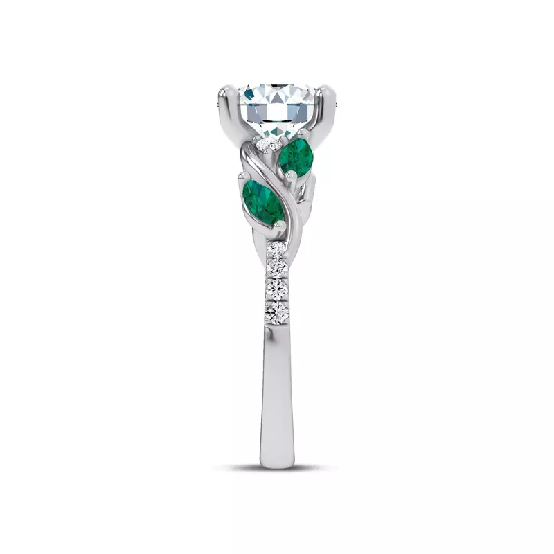 14K White Gold Hayden Curved Vine Tsavorite And Diamond Engagement Ring