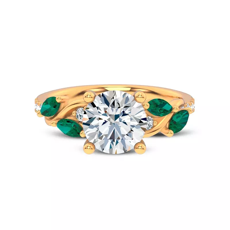 14K Yellow Gold Hayden Curved Vine Tsavorite And Diamond Engagement Ring