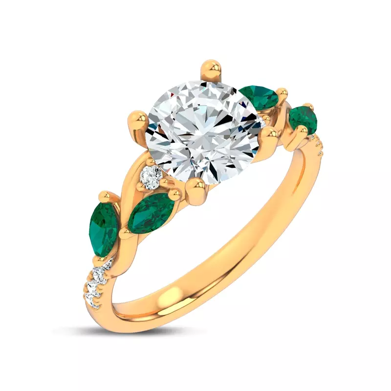 14K Yellow Gold Hayden Curved Vine Tsavorite And Diamond Engagement Ring