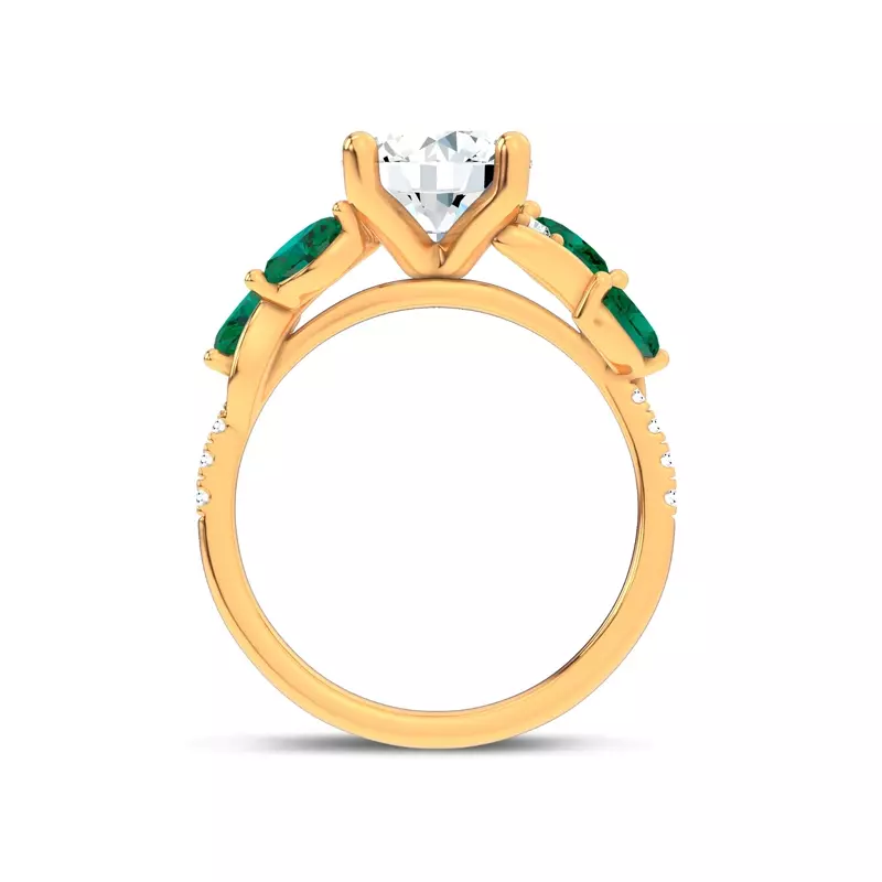 14K Yellow Gold Hayden Curved Vine Tsavorite And Diamond Engagement Ring