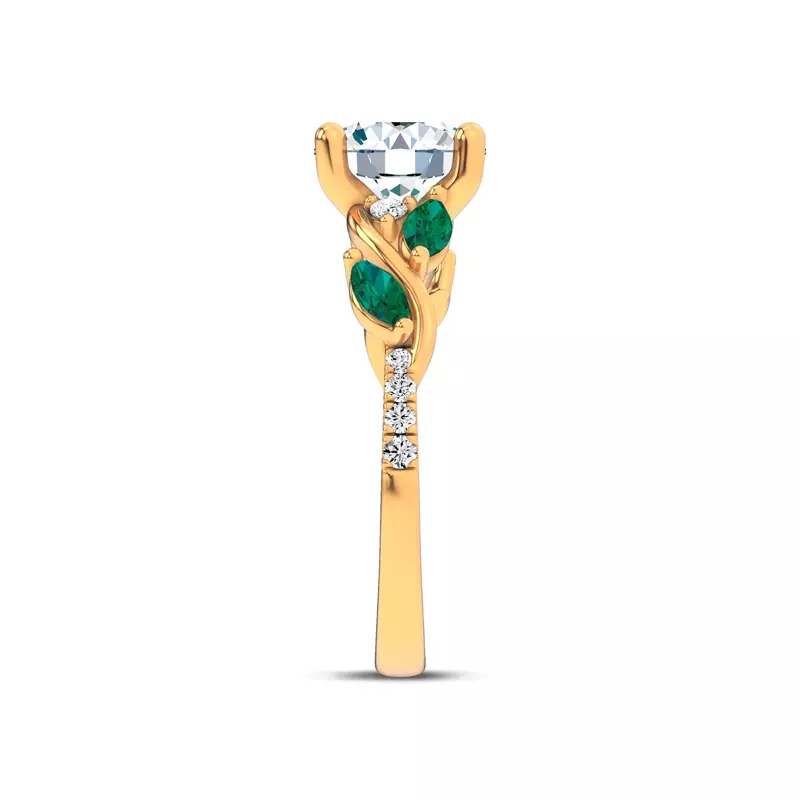 14K Yellow Gold Hayden Curved Vine Tsavorite And Diamond Engagement Ring