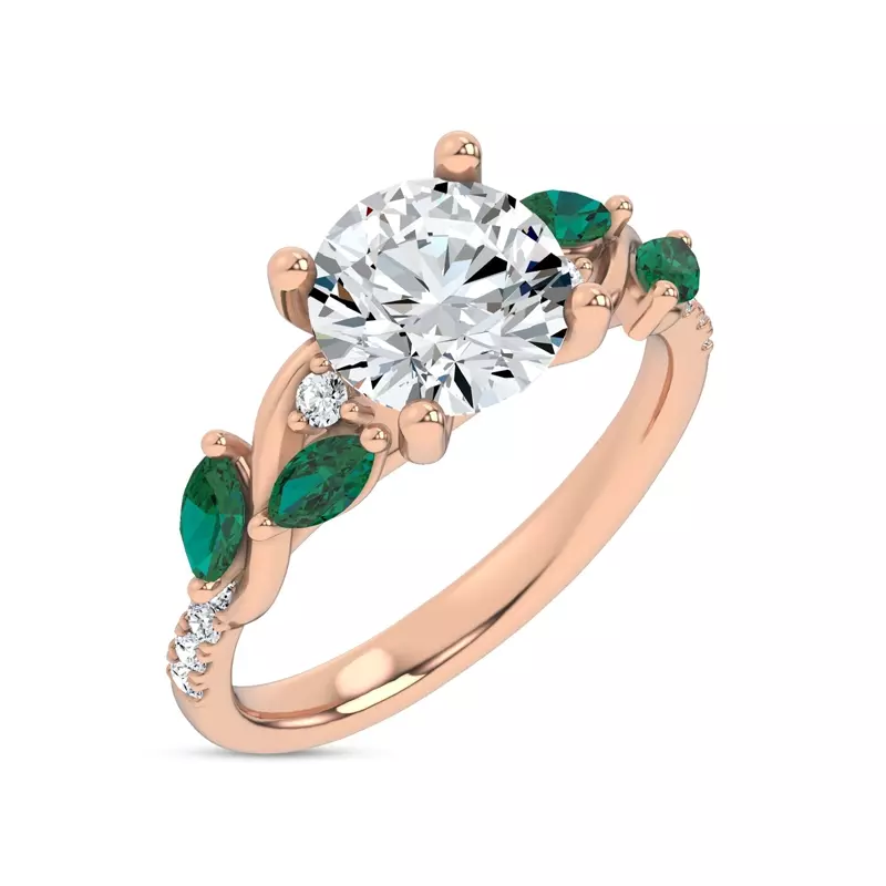 18K Rose Gold Hayden Curved Vine Tsavorite And Diamond Engagement Ring