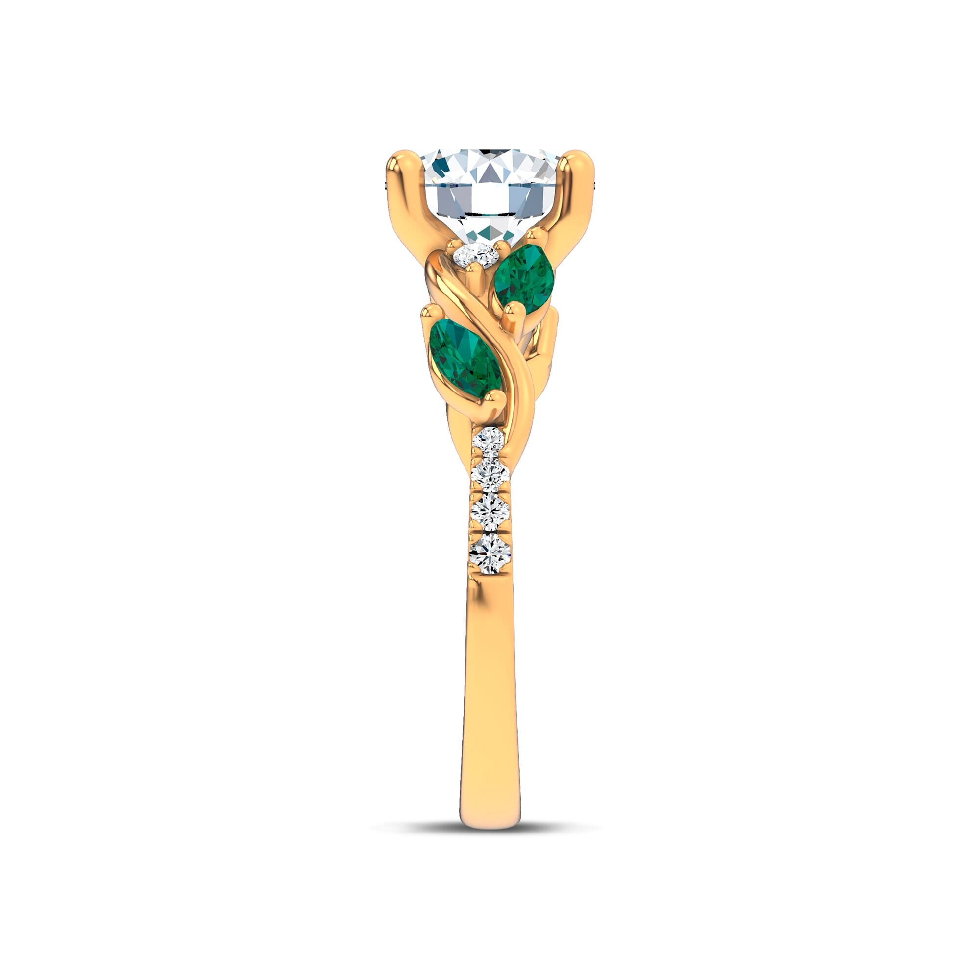 18K Yellow Gold Hayden Curved Vine Tsavorite And Diamond Engagement Ring