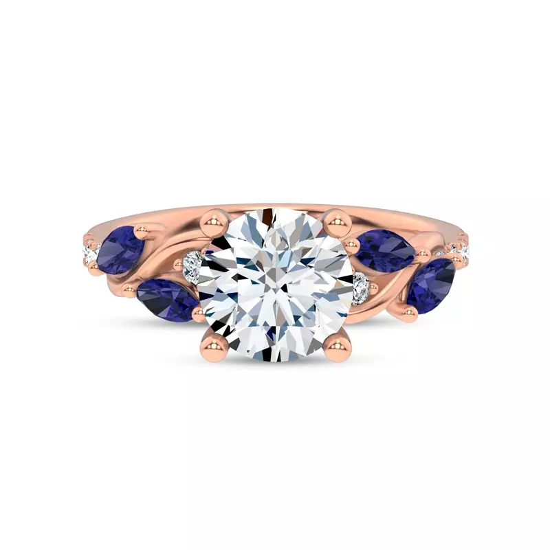 14K Rose Gold Hayden Curved Vine Sapphire And Diamond Engagement Ring