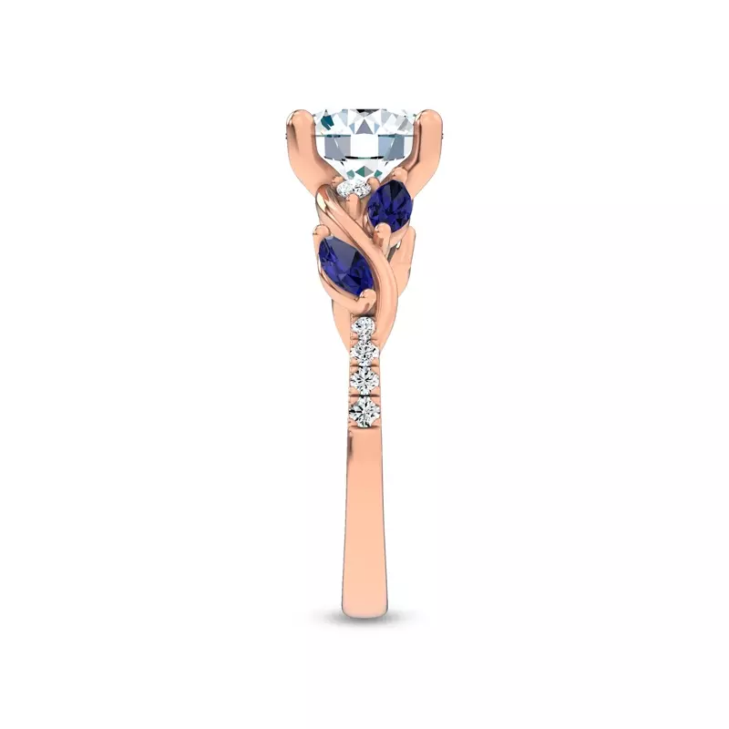 14K Rose Gold Hayden Curved Vine Sapphire And Diamond Engagement Ring