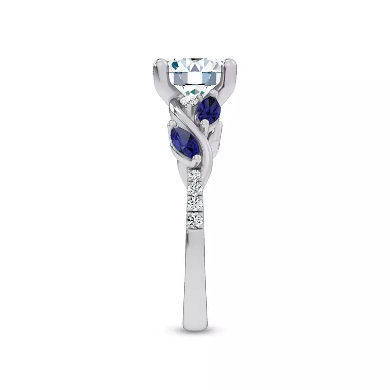 14K White Gold Hayden Curved Vine Sapphire And Diamond Engagement Ring