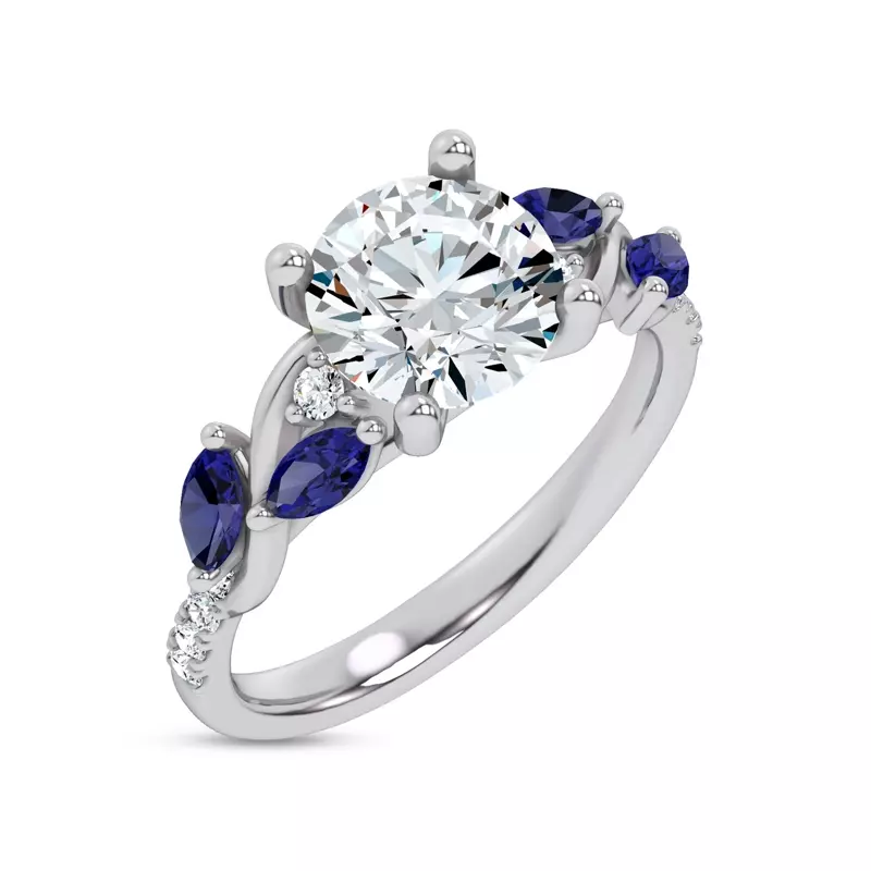 Platinum Hayden Curved Vine Sapphire And Diamond Engagement Ring